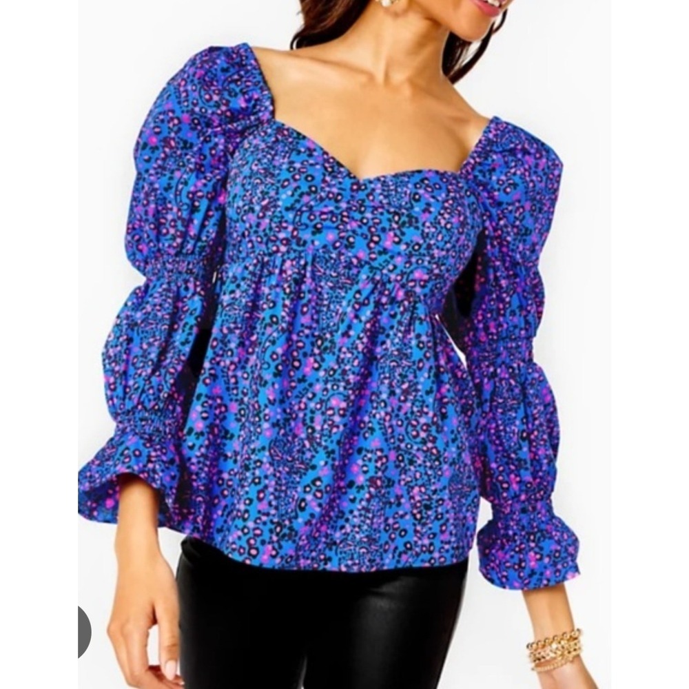 Lilly Pulitzer Preslee Babydoll Top 6 Womens Blue Flare Growl And Prowl